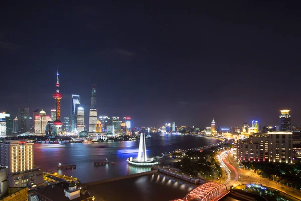 File Vue Nocturne Bund Puxi Huangpu River Quartier Financier Lujiazui — Photo