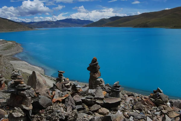 Vista Lago Yamdrok Condado Nagarze Sudoeste Região Autónoma Tibete Chinas — Fotografia de Stock