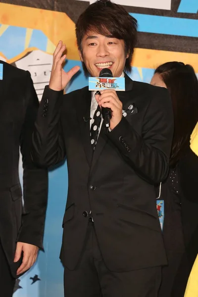 Comediante Japonés Atsushi Tamura Habla Durante Programa Televisión Taipei Taiwán — Foto de Stock