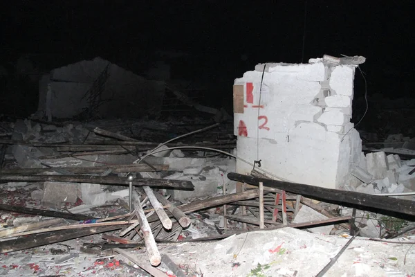 Vista Dos Escombros Após Uma Explosão Ocorreu Uma Fábrica Fogos — Fotografia de Stock