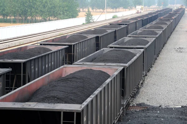 Treinen Zijn Geladen Met Kolen Huaibei Centrale Chinas Anhui Province — Stockfoto