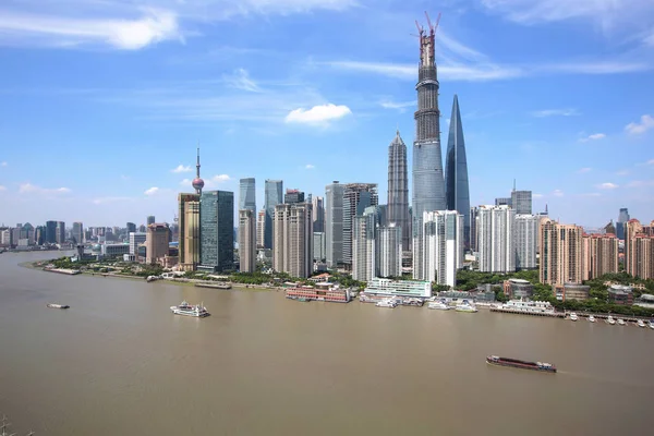 Huangpu Nehri Lujiazui Finans Bölgesi Sol Shanghai Kulesinin Altında Inşaat — Stok fotoğraf