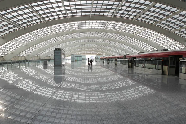 Blick Auf Das Hochgeschwindigkeits Bahnterminal Neuen Terminal Des Internationalen Flughafens — Stockfoto