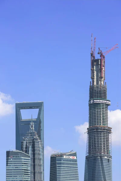 Fájl Skyline Lujiazui Pénzügyi Negyedében Shanghai World Financial Center Marad — Stock Fotó