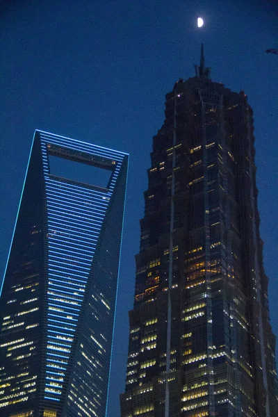 Vue Nuit Quartier Financier Lujiazui Avec Tour Jin Mao Droite — Photo