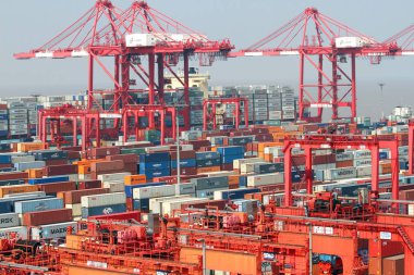 View of container terminals at Yangshan Deep-water Port, part of the China (Shanghai) Pilot Free Trade Zone, in Shanghai, China, 10 September 2013. clipart