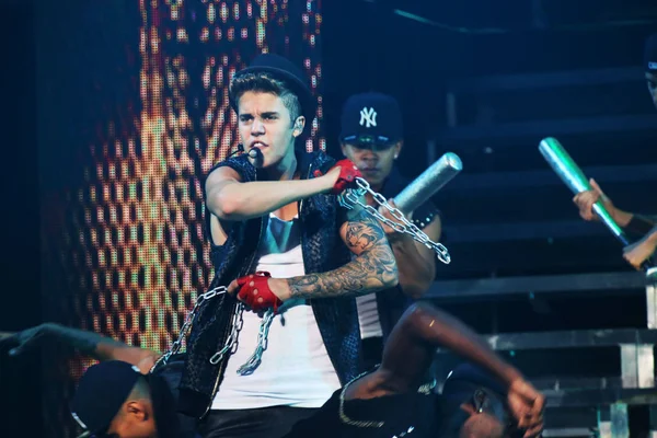 Cantor Pop Canadense Justin Bieber Apresenta Durante Seu Concerto Pequim — Fotografia de Stock