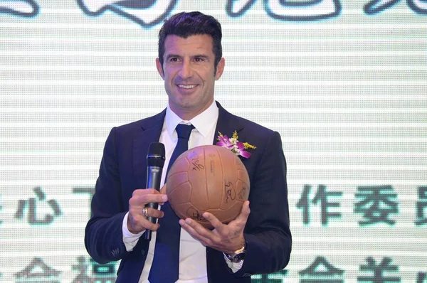 Futbolista Portugués Luis Figo Del Real Madrid Leyendas Posa Con — Foto de Stock