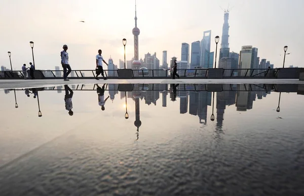 Kora Reggel Jelenetek Bund Után Egy Vihar Lehűteni Skyline Pudong — Stock Fotó