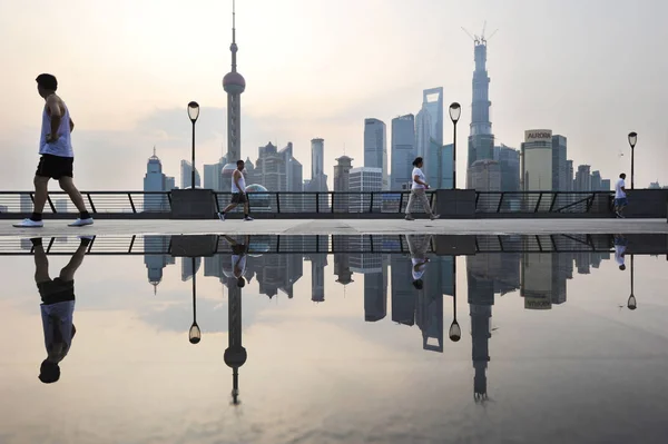 Kora Reggel Jelenetek Bund Után Egy Vihar Lehűteni Skyline Pudong — Stock Fotó