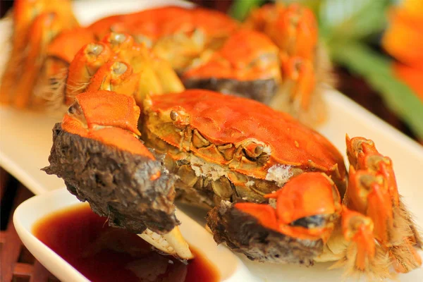 Crabii Păroși Gătiți Crescuți Lacul Yangcheng Sunt Serviți Cavan Hotel — Fotografie, imagine de stoc