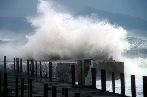 Enorma Vågor Som Orsakas Närmar Sig Typhoon Nari Hit Havskusten — Stockfoto