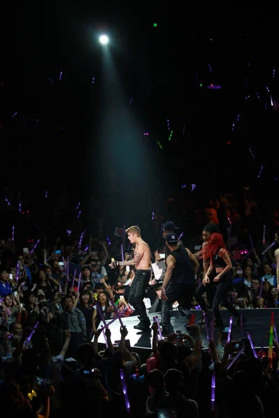 Chanteur Pop Canadien Justin Bieber Produit Lors Concert Tournée Believe — Photo