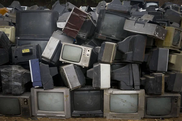 Discarded Outdated Crt Cathode Ray Tube Sets Recycled Stacked Yard — Stock Photo, Image