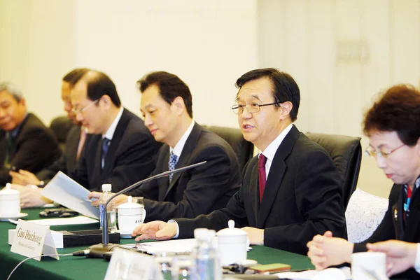 Гао Хучэн Второй Справа Министр Торговли Китая Говорит Рядом Ван — стоковое фото