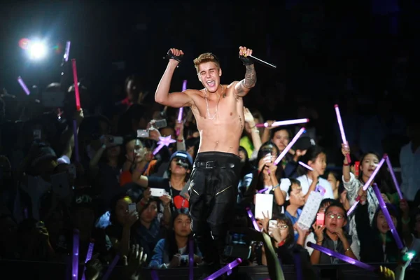 Canadian Pop Singer Justin Bieber Performs Concert His 2013 Believe — Stock Photo, Image