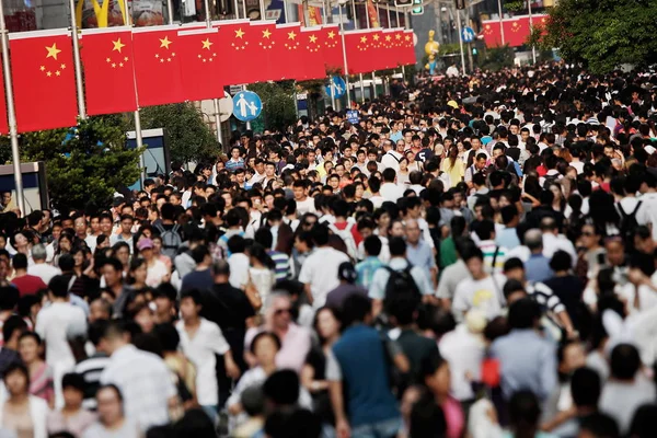 Turisti Affollano Dello Shopping Nanjing Road Nella Giornata Nazionale Shanghai — Foto Stock