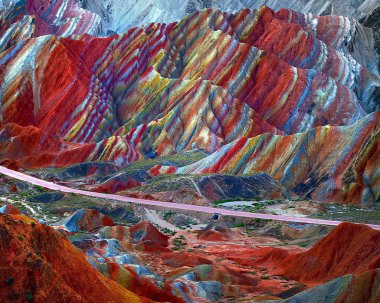 View of colourful rock formations at the Zhangye Danxia Landform Geological Park in Gansu Province, China, 22 September 2012 clipart