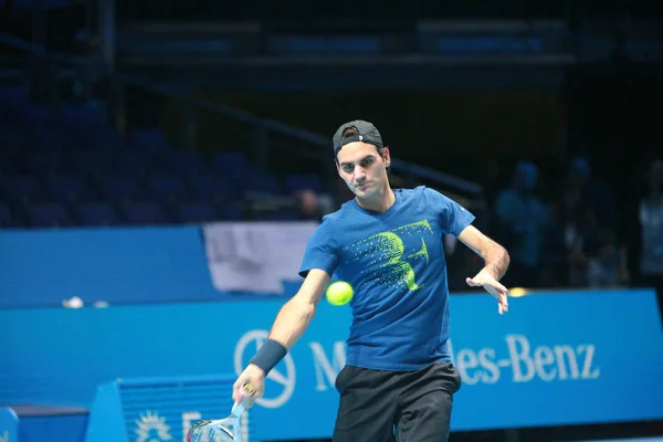 Estrela Tênis Suíça Roger Federer Participa Uma Sessão Treinamento Para — Fotografia de Stock