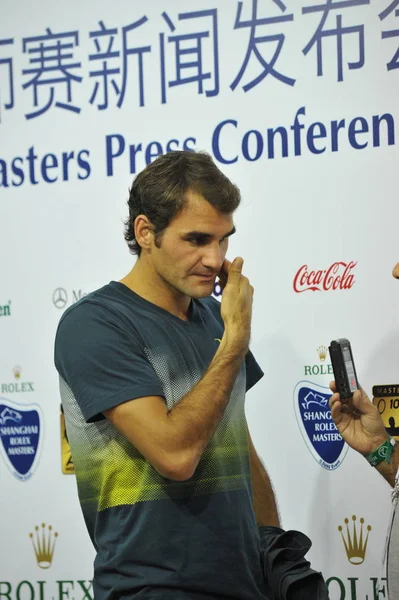 Der Schweizer Roger Federer Interview Nach Dem Verlorenen Herren Einzel — Stockfoto