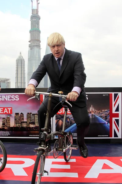 Boris Johnson Rides Bicycle Promote Low Carbon Life Style Day — Stock Photo, Image