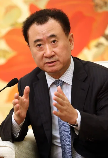 Wang Jianlin Ordförande Wanda Group Besvarar Fråga Intervju Guangzhou City — Stockfoto