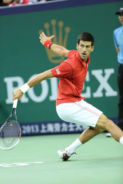 Novak Djokovic Serbiens Returnerar Ett Skott Mot Juan Martin Del — Stockfoto