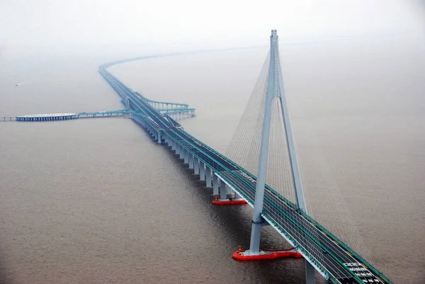 Általános Kilátás Hangzhou Bay Híd Jiaxing Város Keleti Chinas Zhejiang — Stock Fotó