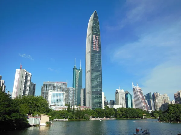 View Skyscrapers High Rise Buildings Pictured Shenzhen Southeast Chinas Guangdong — Stock Photo, Image