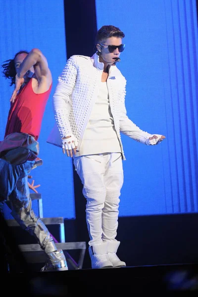 Cantor Pop Canadense Justin Bieber Centro Realiza Durante Seu Concerto — Fotografia de Stock