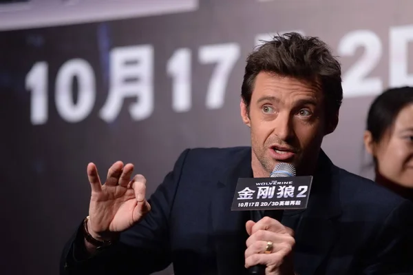 Australijczyk Aktor Hugh Jackman Mówi Podczas Konferencji Prasowej Dla Swojego — Zdjęcie stockowe