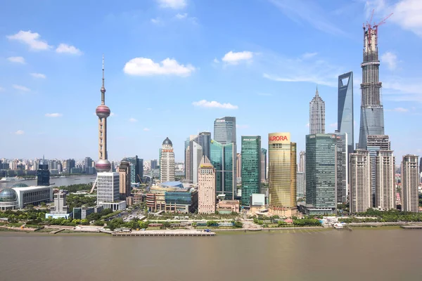 Silhuett Floden Huangpu Och Finansdistriktet Lujiazui Med Oriental Pearl Tower — Stockfoto