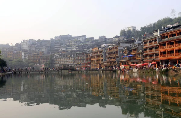 Vista Antiga Área Cênica Cidade Fenghuang Durante Férias Dia Nacional — Fotografia de Stock