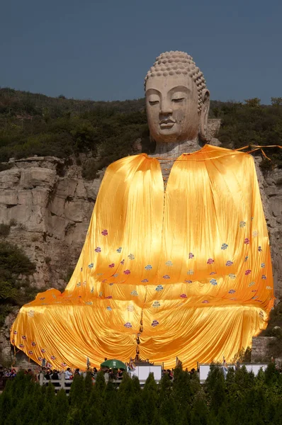 Buda Mengshan Estátua Buda Esculpida Pedra Mais Antiga Chinas Recebeu — Fotografia de Stock