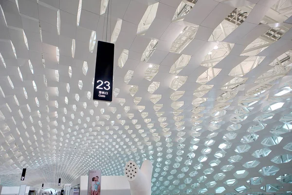 Interieur Weergave Van Terminal Van Shenzhen Baoan International Airport Tijdens — Stockfoto