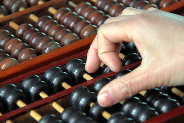 Man Calculates Abacus Tangyin County Anyang City Central Chinas Henan Stock Picture