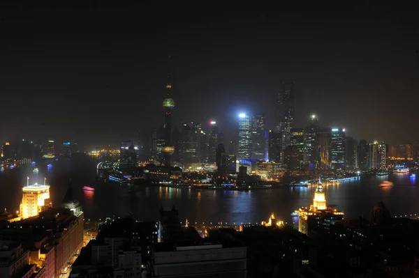 Vista Nocturna Oriental Pearl Tower Jinmao Tower Shanghai World Financial —  Fotos de Stock