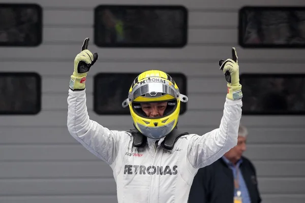 Pilota Tedesco Nico Rosberg Del Team Mercedes Festeggia Dopo Aver — Foto Stock