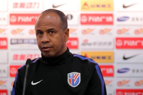 Jean Tigana Allenatore Shanghai Shenhua Partecipa Una Conferenza Stampa Dopo — Foto Stock