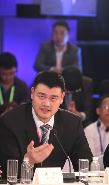 Joueur Basket Ball Chinois Retraite Yao Ming Prend Parole Lors — Photo