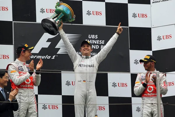 Німецька Driver Ніко Росберг Команди Mercedes Святкує Після Перемоги Гран — стокове фото