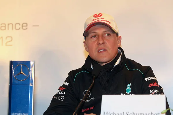 Piloto Alemán Michael Schumacher Del Equipo Mercedes Aparece Una Conferencia — Foto de Stock