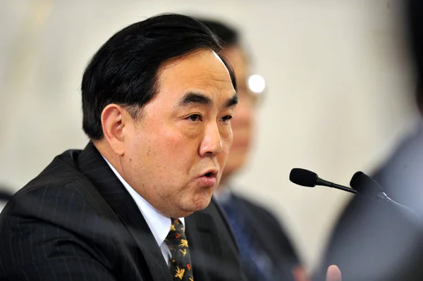 Jang Kaisheng Prezident Icbc Průmyslové Commercial Bank China Odpovědi Otázku — Stock fotografie