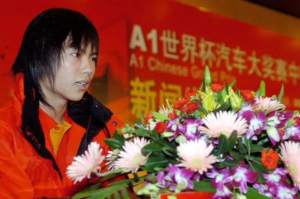 Файл Китайський Гонщик Qinghua Виступає Прес Конференції Гран Прі Китаю — стокове фото