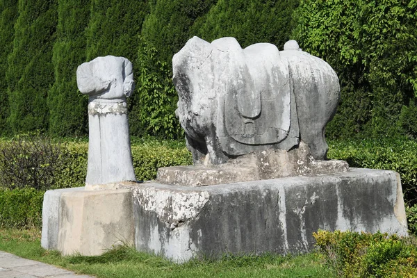 Veduta Delle Statue Pietra Del Mausoleo Qianling Situato Nella Contea — Foto Stock