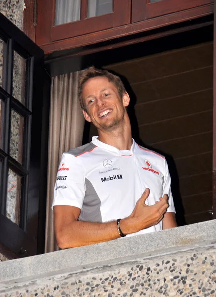 Pilota Britannico Jenson Button Del Team Mclaren Mercedes Posa Vicino — Foto Stock