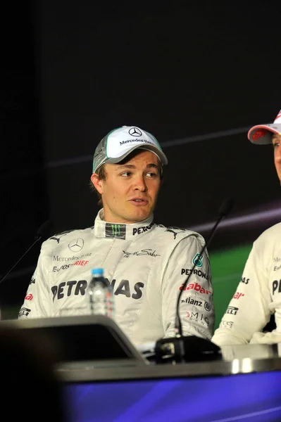 Piloto Alemão Nico Rosberg Equipe Mercedes Fala Durante Conferência Imprensa — Fotografia de Stock