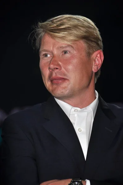 Piloto Finlandês Fórmula Mika Hakkinen Retratado Durante Evento Promocional Xangai — Fotografia de Stock