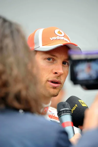 Pilote Britannique Jenson Button Équipe Mclaren Est Interviewé Lors Séance — Photo
