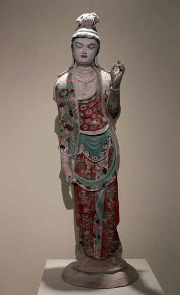 Replikovaná Barevná Socha Mogao Grotprstů Zobrazuje Během Výstavy Dunhuangu Muzeu — Stock fotografie